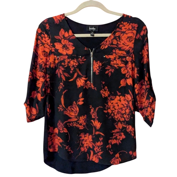 by & by Black and Red Floral Blouse - Picture 1 of 6